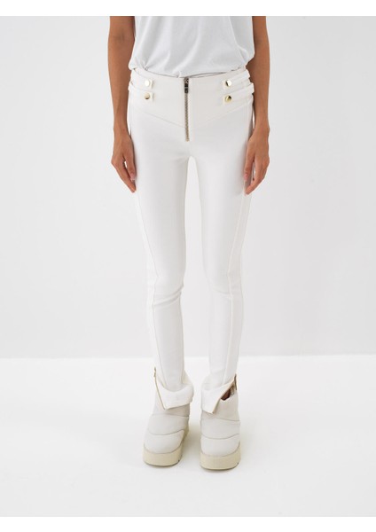 Kadın Ekru Pamuk Dokulu Slim Fit Tayt