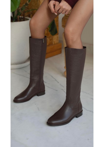Adel Kahve Deri Fermuarlı Hakiki Deri Kadın Çizme fırsatları
