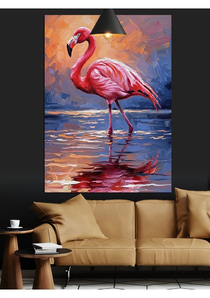 Tek Ayak Üstünde Duran Pembe Flamingo Dekoratif Kanvas - Mdf Ahşap Tablo fırsatları