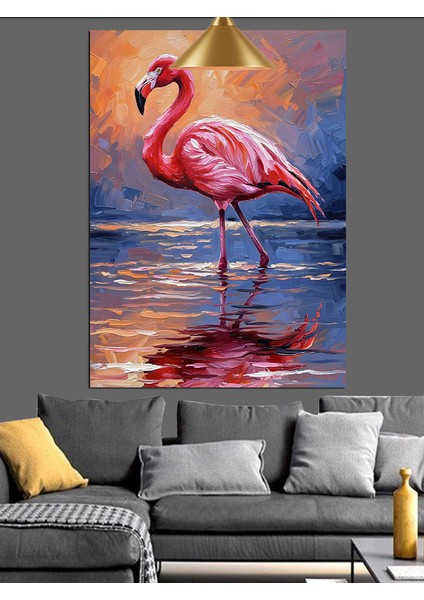 Tek Ayak Üstünde Duran Pembe Flamingo Dekoratif Kanvas - Mdf Ahşap Tablo indirimleri