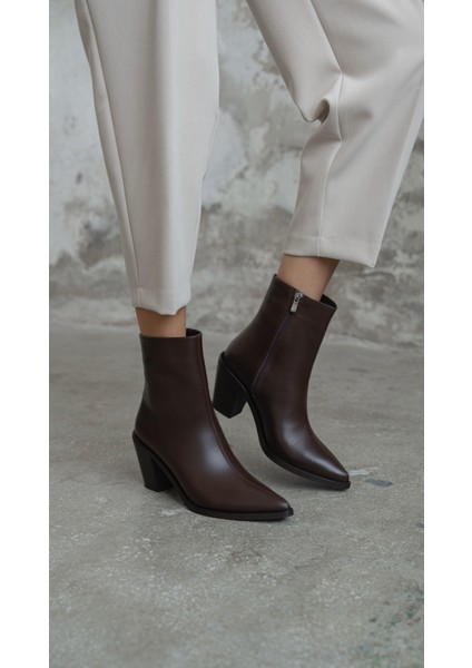 Lerona Kahve Hakiki Deri Kadın Bot