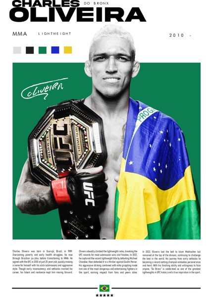 Charles Oliveira Ufc Tasarım Poster - De Bronx - Çerçevesiz