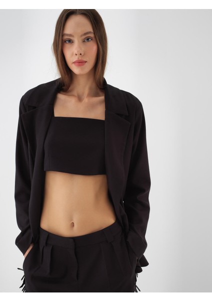 Kadın Siyah Esnek Dokulu Oversize Ceket indirimleri