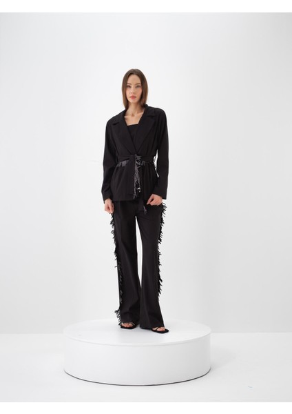 Kadın Siyah Esnek Dokulu Oversize Ceket