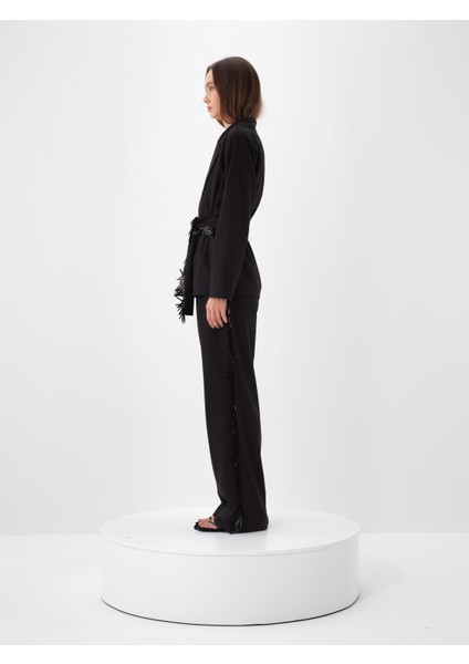 Kadın Siyah Esnek Dokulu Oversize Ceket