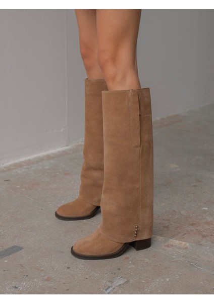 Bully Camel Süet Hakiki Deri Kadın Çizme