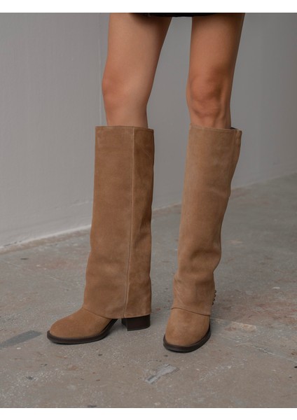 Bully Camel Süet Hakiki Deri Kadın Çizme modelleri