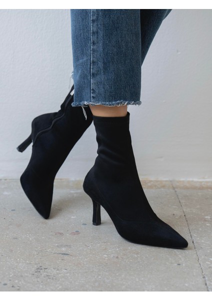 Dina Streç Siyah Süet Bot