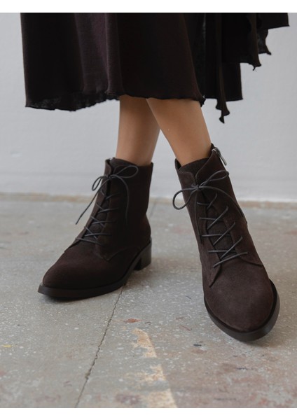 Moli Kahve Süet Hakiki Deri Kadın Bot