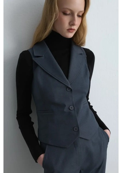Bele Oturan Kumaş Yelek - Lacivert modelleri