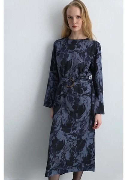 Anka Koleksiyonu Desenli Viskon Elbise - Lacivert fiyatları