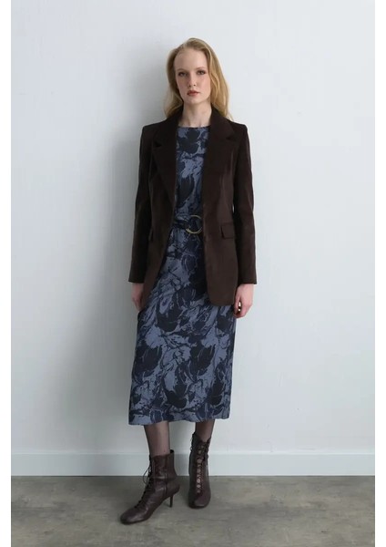 Anka Koleksiyonu Desenli Viskon Elbise - Lacivert fırsatları