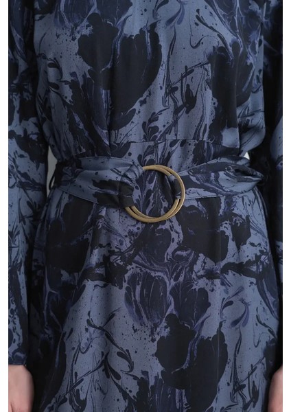 Anka Koleksiyonu Desenli Viskon Elbise - Lacivert indirimleri