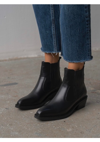 Konate Siyah Hakiki Deri Bot