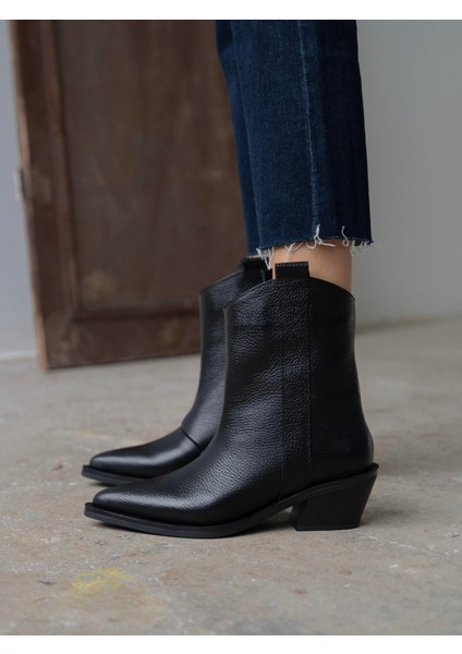 Prela Siyah Hakiki Deri Kadın Bot