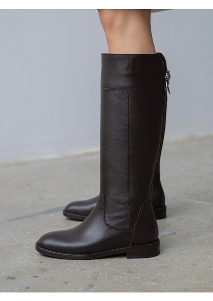 Zolena Kahve Hakiki Deri Kadın Çizme