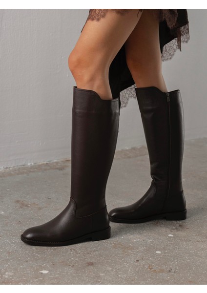 Nedra Kahve Fermuarlı Hakiki Deri Kadın Çizme fiyatları