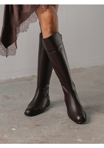 Nedra Kahve Fermuarlı Hakiki Deri Kadın Çizme modelleri