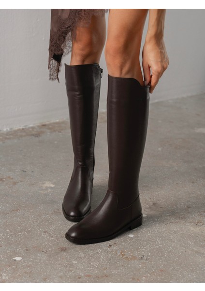 Nedra Kahve Fermuarlı Hakiki Deri Kadın Çizme fırsatları