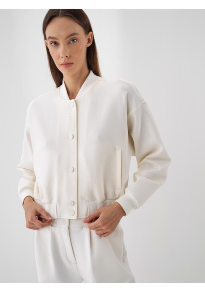 Kadın Ekru Pamuk Dokulu Oversize Sweatmont