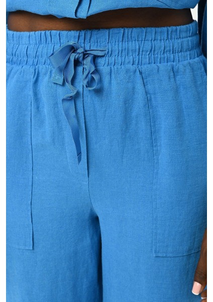 Kadın Beli Lastikli Bol Paça Düz Renk Keten Pantolon fiyatları