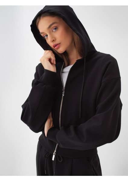 Kadın Siyah Pamuk Dokulu Oversize Sweatmont indirimleri