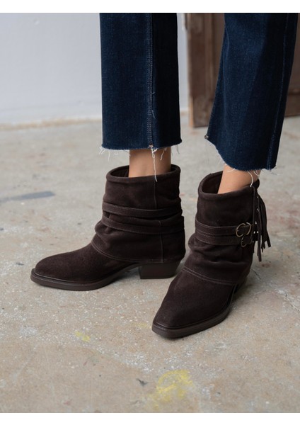 Rynel Kahve Süet Hakiki Deri Kadın Bot