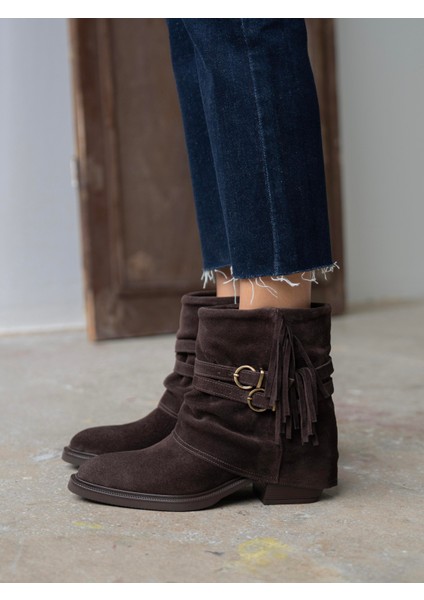 Rynel Kahve Süet Hakiki Deri Kadın Bot modelleri