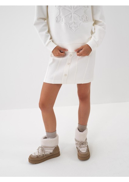 Kadın Ekru Pamuk Dokulu Regular Fit Etek indirimleri