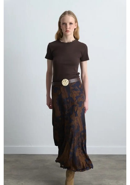 Anka Koleksiyonu Uzun Viskon Saten Etek - Kahverengi fiyatları