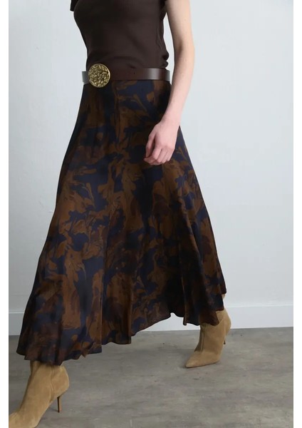 Anka Koleksiyonu Uzun Viskon Saten Etek - Kahverengi modelleri