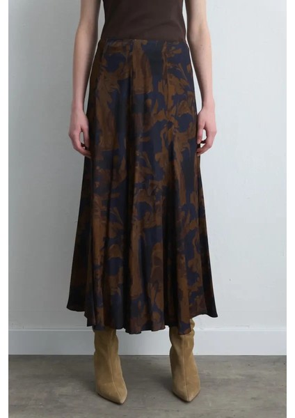 Anka Koleksiyonu Uzun Viskon Saten Etek - Kahverengi indirimleri