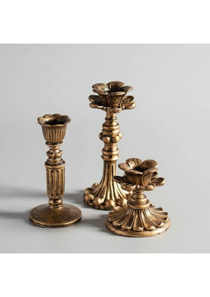 3'lü Şamdan Mumluk-Gold Eskitme Dekorasyon-Fransız-Romantik-Nostalji-El Sanatı Üçlü Şamdanlık modelleri