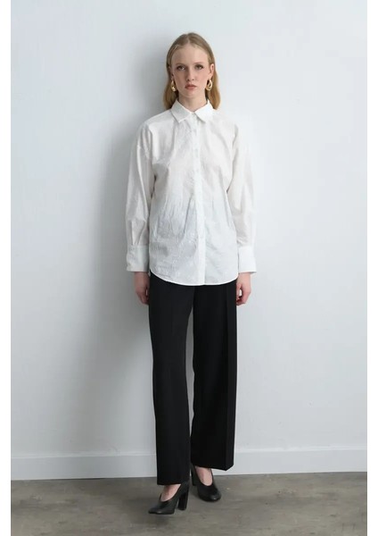 Nakışlı Koton Gömlek - Beyaz