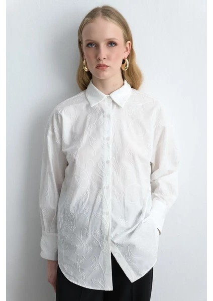 Nakışlı Koton Gömlek - Beyaz modelleri
