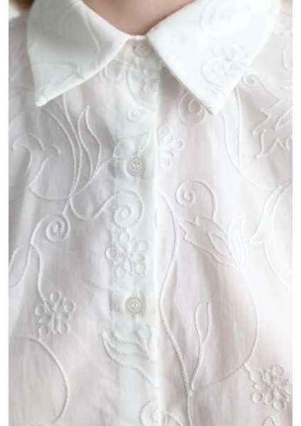 Nakışlı Koton Gömlek - Beyaz fırsatları