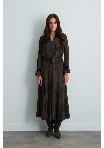 Anka Koleksiyonu Kadife Yakalı Gömlek - Kahverengi