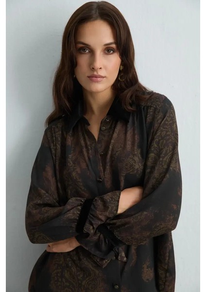 Anka Koleksiyonu Kadife Yakalı Gömlek - Kahverengi modelleri