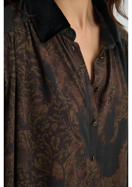 Anka Koleksiyonu Kadife Yakalı Gömlek - Kahverengi fırsatları