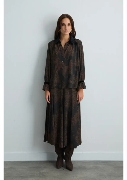 Anka Koleksiyonu Kadife Yakalı Gömlek - Kahverengi indirimleri