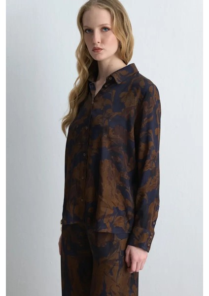 Anka Koleksiyonu Viskon Saten Gömlek - Kahverengi modelleri