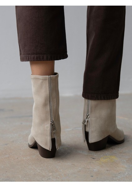 Plen Bej Süet Hakiki Deri Kadın Bot