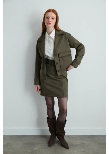 Cepli Süet Ceket - Haki