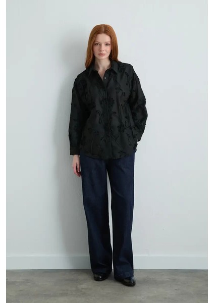 Nakışlı Koton Gömlek - Siyah fiyatları