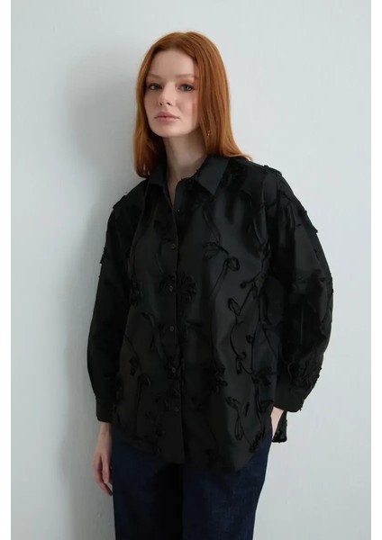 Nakışlı Koton Gömlek - Siyah modelleri