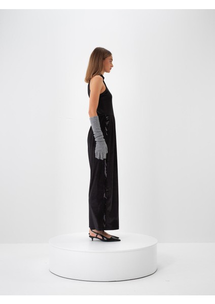 Kadın Siyah Lüks Dokulu Soft Kadife Oversize Elbise