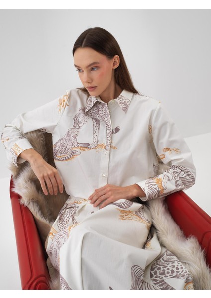 Kadın Ekru Pamuk Dokulu Regular Fit Gömlek indirimleri