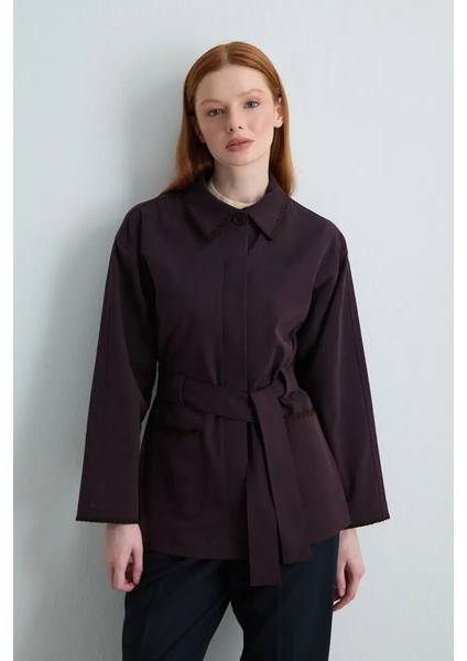 Anka Koleksiyonu Nakışlı Kanvas Ceket - Mürdüm fiyatları