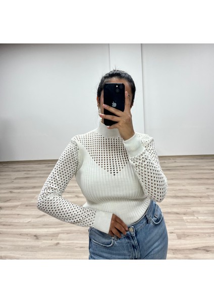 File Detaylı Triko Bluz