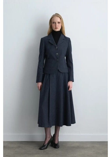 Bele Oturan Yünlü Ceket - Lacivert fiyatları